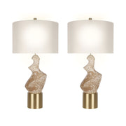 Classy Living Sculptural Serenity 30in Ceramic Table Lamp Set of 2 | Contemporary Cream and Tan with Soft Gold and Off-White Linen | Model ECL3322
