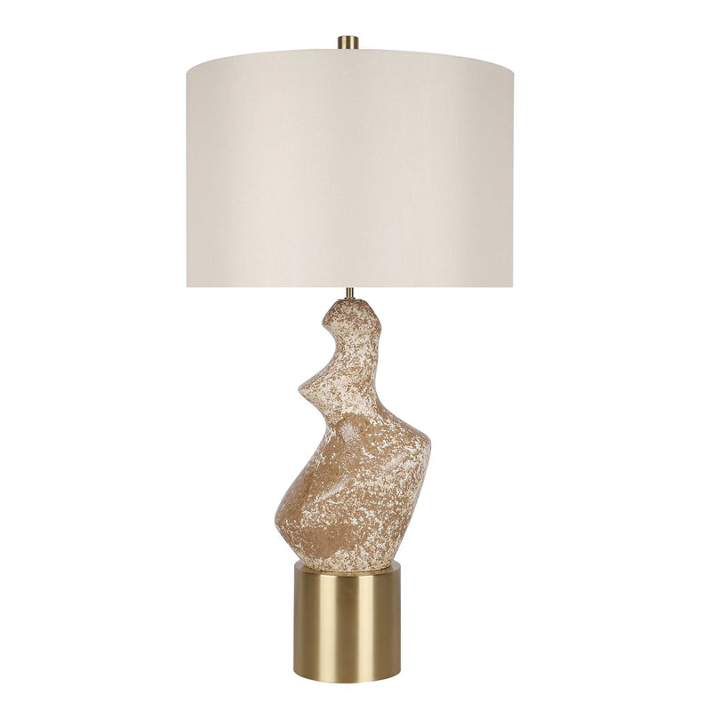 Classy Living Sculptural Serenity 30in Ceramic Table Lamp Set of 2 | Contemporary Cream and Tan with Soft Gold and Off-White Linen | Model ECL3322