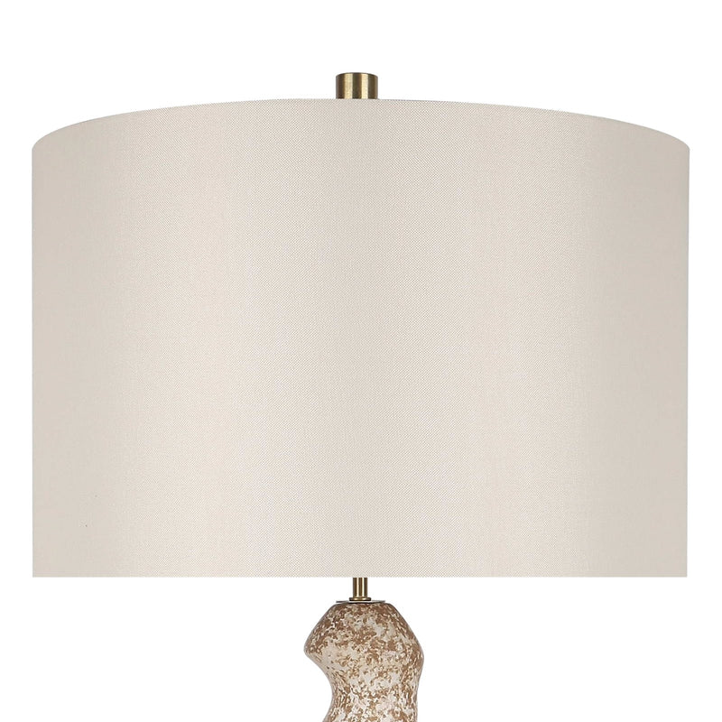 Classy Living Sculptural Serenity 30in Ceramic Table Lamp Set of 2 | Contemporary Cream and Tan with Soft Gold and Off-White Linen | Model ECL3322