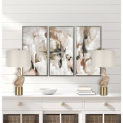 Classy Living Sculptural Serenity 30in Ceramic Table Lamp Set of 2 | Contemporary Cream and Tan with Soft Gold and Off-White Linen | Model ECL3322