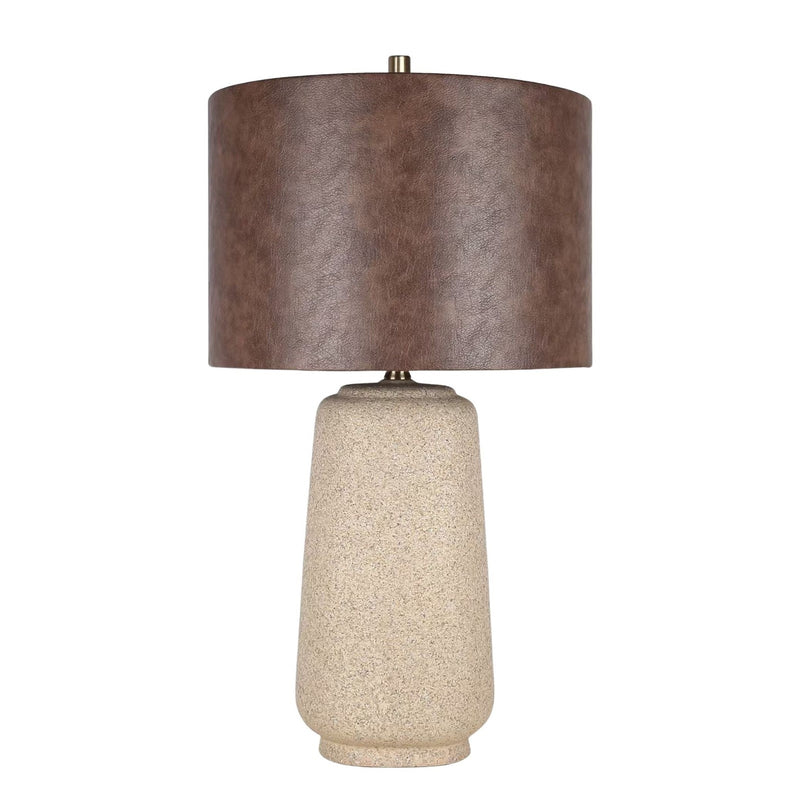 Classy Living Rustic Harmony 28in Ceramic Table Lamp Set of 2 | Modern Natural Rock with Brown Faux Leather Drum Shade | Bedroom | Model ECL3324