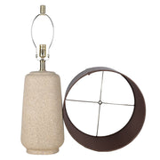 Classy Living Rustic Harmony 28in Ceramic Table Lamp Set of 2 | Modern Natural Rock with Brown Faux Leather Drum Shade | Bedroom | Model ECL3324