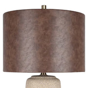 Classy Living Rustic Harmony 28in Ceramic Table Lamp Set of 2 | Modern Natural Rock with Brown Faux Leather Drum Shade | Bedroom | Model ECL3324