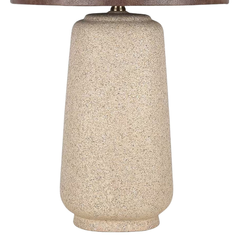 Classy Living Rustic Harmony 28in Ceramic Table Lamp Set of 2 | Modern Natural Rock with Brown Faux Leather Drum Shade | Bedroom | Model ECL3324