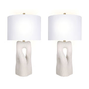 Classy Living Eclipse Harmony 16in Ceramic Table Lamp Set of 2 | Modern White Ceramic and White Linen Drum Shade | Bedroom Nightstand | Model ECL3326