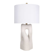 Classy Living Eclipse Harmony 16in Ceramic Table Lamp Set of 2 | Modern White Ceramic and White Linen Drum Shade | Bedroom Nightstand | Model ECL3326