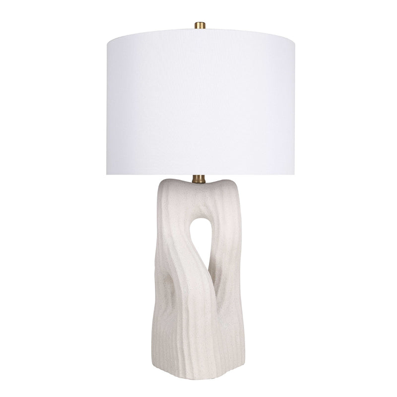 Classy Living Eclipse Harmony 16in Ceramic Table Lamp Set of 2 | Modern White Ceramic and White Linen Drum Shade | Bedroom Nightstand | Model ECL3326