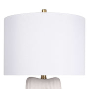 Classy Living Eclipse Harmony 16in Ceramic Table Lamp Set of 2 | Modern White Ceramic and White Linen Drum Shade | Bedroom Nightstand | Model ECL3326