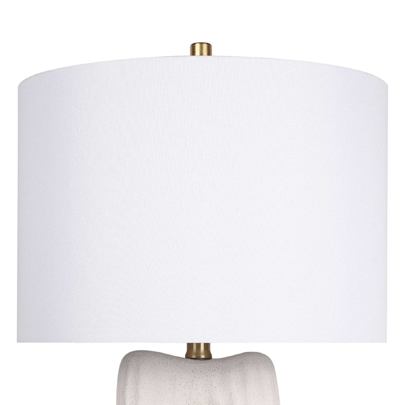 Classy Living Eclipse Harmony 16in Ceramic Table Lamp Set of 2 | Modern White Ceramic and White Linen Drum Shade | Bedroom Nightstand | Model ECL3326