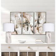 Classy Living Eclipse Harmony 16in Ceramic Table Lamp Set of 2 | Modern White Ceramic and White Linen Drum Shade | Bedroom Nightstand | Model ECL3326