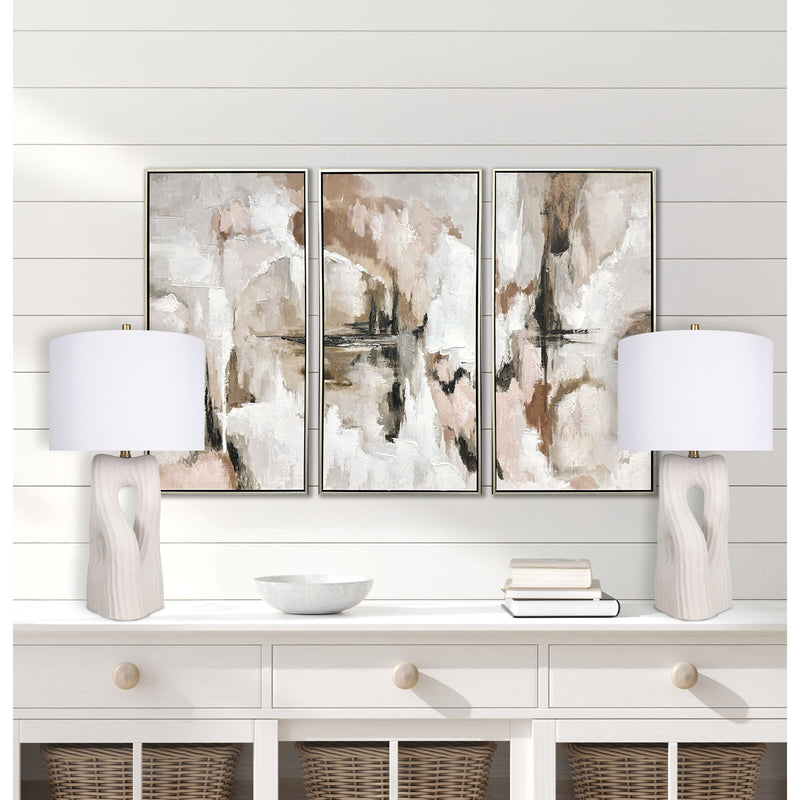 Classy Living Eclipse Harmony 16in Ceramic Table Lamp Set of 2 | Modern White Ceramic and White Linen Drum Shade | Bedroom Nightstand | Model ECL3326