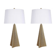 Classy Living Golden Apex 16in Ceramic Table Lamp Set of 2 | Modern Electroplated Gold Ceramic and White Linen Shade | Bedroom | Model ECL3328