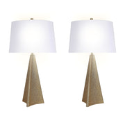 Classy Living Golden Apex 16in Ceramic Table Lamp Set of 2 | Modern Electroplated Gold Ceramic and White Linen Shade | Bedroom | Model ECL3328