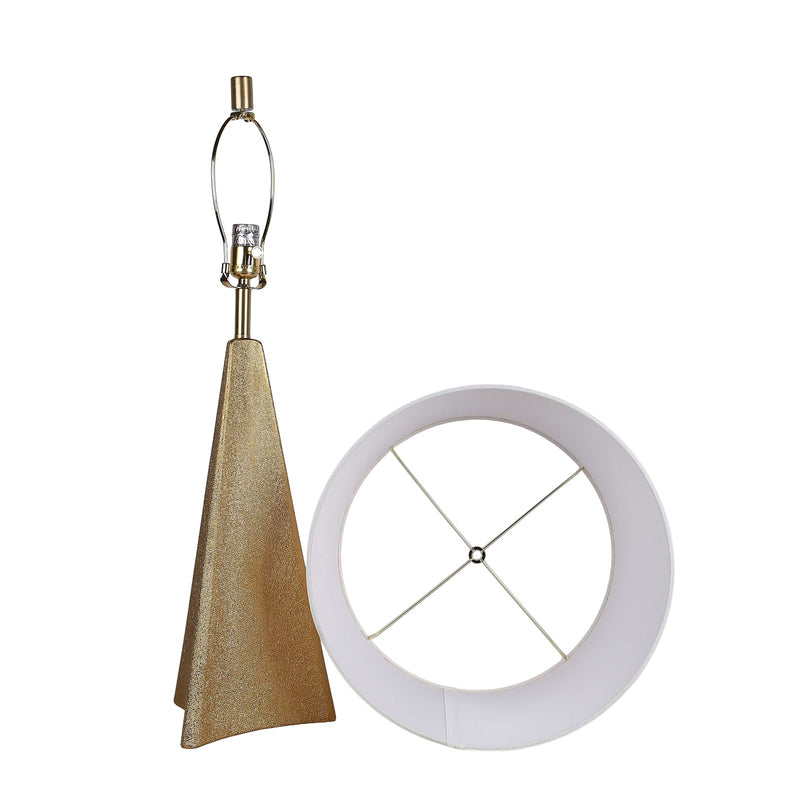 Classy Living Golden Apex 16in Ceramic Table Lamp Set of 2 | Modern Electroplated Gold Ceramic and White Linen Shade | Bedroom | Model ECL3328