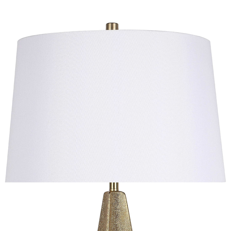 Classy Living Golden Apex 16in Ceramic Table Lamp Set of 2 | Modern Electroplated Gold Ceramic and White Linen Shade | Bedroom | Model ECL3328
