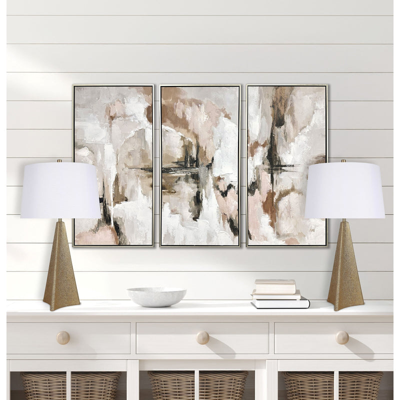 Classy Living Golden Apex 16in Ceramic Table Lamp Set of 2 | Modern Electroplated Gold Ceramic and White Linen Shade | Bedroom | Model ECL3328