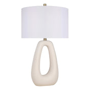 Classy Living Serenity Loop 15in Ceramic Table Lamp Set of 2 | Modern Textured White Ceramic and White Linen Drum Shade | Bedroom | Model ECL3334