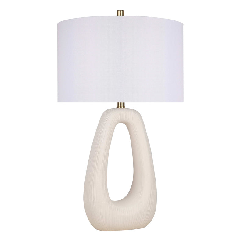 Classy Living Serenity Loop 15in Ceramic Table Lamp Set of 2 | Modern Textured White Ceramic and White Linen Drum Shade | Bedroom | Model ECL3334