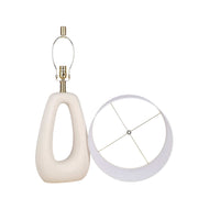 Classy Living Serenity Loop 15in Ceramic Table Lamp Set of 2 | Modern Textured White Ceramic and White Linen Drum Shade | Bedroom | Model ECL3334