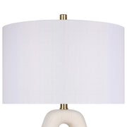 Classy Living Serenity Loop 15in Ceramic Table Lamp Set of 2 | Modern Textured White Ceramic and White Linen Drum Shade | Bedroom | Model ECL3334