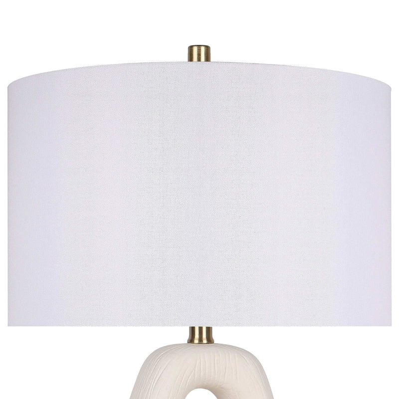 Classy Living Serenity Loop 15in Ceramic Table Lamp Set of 2 | Modern Textured White Ceramic and White Linen Drum Shade | Bedroom | Model ECL3334