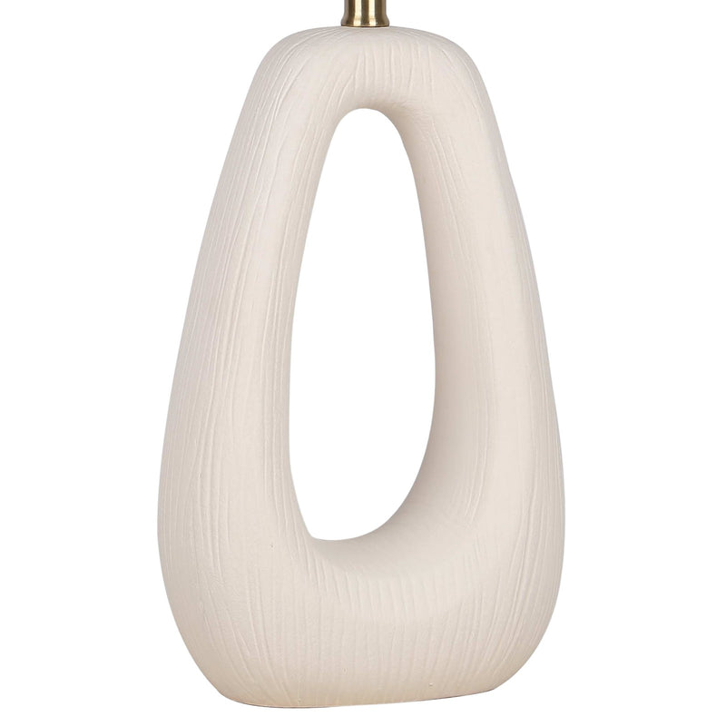 Classy Living Serenity Loop 15in Ceramic Table Lamp Set of 2 | Modern Textured White Ceramic and White Linen Drum Shade | Bedroom | Model ECL3334