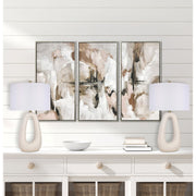 Classy Living Serenity Loop 15in Ceramic Table Lamp Set of 2 | Modern Textured White Ceramic and White Linen Drum Shade | Bedroom | Model ECL3334