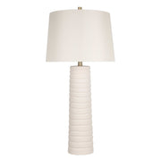 Classy Living Calming Flow 16in Ceramic Table Lamp Set of 2 | Modern Textured White Ceramic and Off White Linen Shade | Bedroom | Model ECL3336