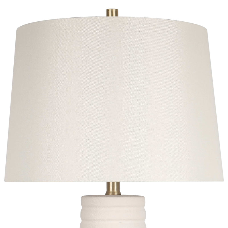 Classy Living Calming Flow 16in Ceramic Table Lamp Set of 2 | Modern Textured White Ceramic and Off White Linen Shade | Bedroom | Model ECL3336