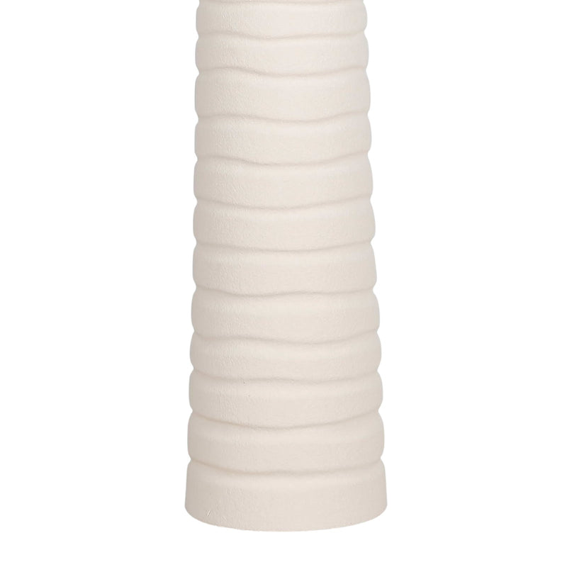 Classy Living Calming Flow 16in Ceramic Table Lamp Set of 2 | Modern Textured White Ceramic and Off White Linen Shade | Bedroom | Model ECL3336