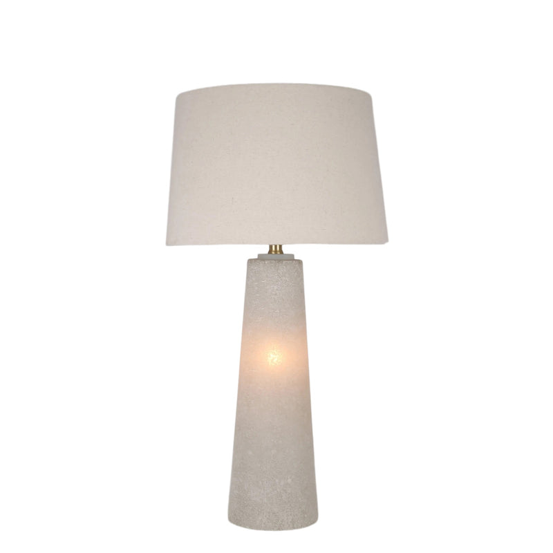 Classy Living Mystic Frost 32in Glass Table Lamp Set of 2 | Contemporary Frosted Glass and Crystal with Tan Linen Shade | Bedroom | Model ECL3566