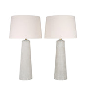 Classy Living Mystic Frost 32in Glass Table Lamp Set of 2 | Contemporary Frosted Glass and Crystal with Tan Linen Shade | Bedroom | Model ECL3566