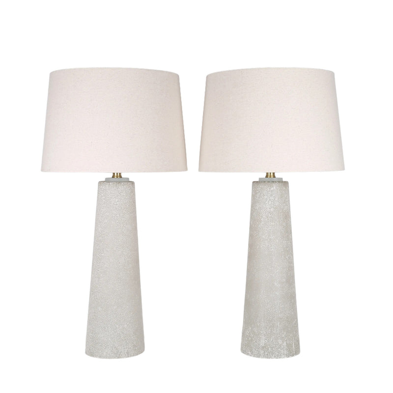 Classy Living Mystic Frost 32in Glass Table Lamp Set of 2 | Contemporary Frosted Glass and Crystal with Tan Linen Shade | Bedroom | Model ECL3566