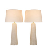 Classy Living Mystic Frost 32in Glass Table Lamp Set of 2 | Contemporary Frosted Glass and Crystal with Tan Linen Shade | Bedroom | Model ECL3566