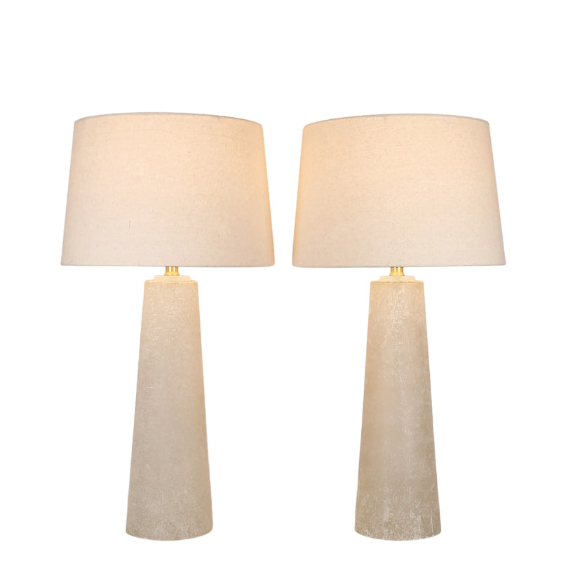Classy Living Mystic Frost 32in Glass Table Lamp Set of 2 | Contemporary Frosted Glass and Crystal with Tan Linen Shade | Bedroom | Model ECL3566