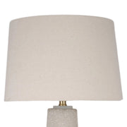 Classy Living Mystic Frost 32in Glass Table Lamp Set of 2 | Contemporary Frosted Glass and Crystal with Tan Linen Shade | Bedroom | Model ECL3566