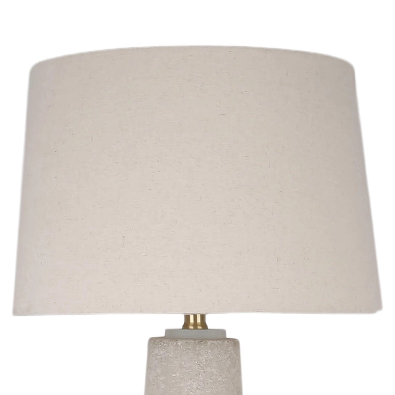 Classy Living Mystic Frost 32in Glass Table Lamp Set of 2 | Contemporary Frosted Glass and Crystal with Tan Linen Shade | Bedroom | Model ECL3566