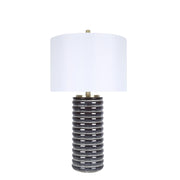 Classy Living Ripple Charcoal 30in Ribbed Ceramic Table Lamp Set of 2 | Modern Speckled Charcoal and Soft Gold with White Linen Shade | Model ECL3568