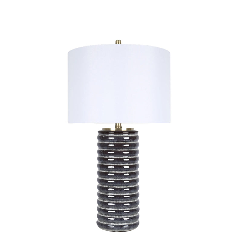 Classy Living Ripple Charcoal 30in Ribbed Ceramic Table Lamp Set of 2 | Modern Speckled Charcoal and Soft Gold with White Linen Shade | Model ECL3568