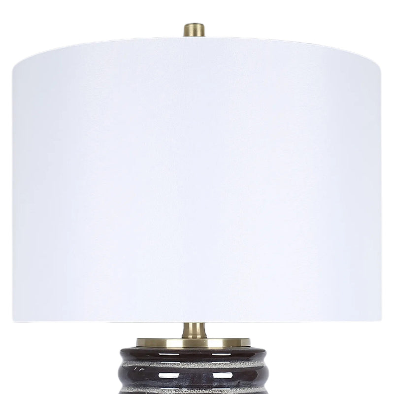 Classy Living Ripple Charcoal 30in Ribbed Ceramic Table Lamp Set of 2 | Modern Speckled Charcoal and Soft Gold with White Linen Shade | Model ECL3568