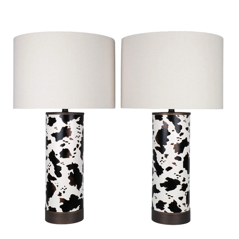 Classy Living Painted Plains 31in Table Lamp Set of 2 | Rustic Cowhide PU Leather and Oil Rubbed Bronze | Bedroom & Living Room | Model ECL3570
