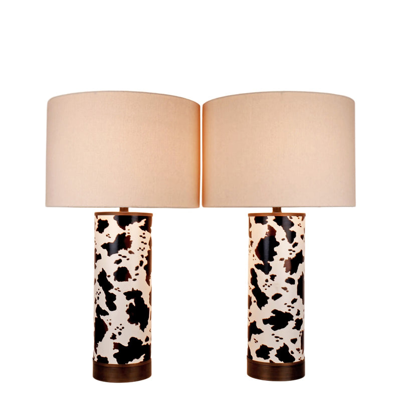 Classy Living Painted Plains 31in Table Lamp Set of 2 | Rustic Cowhide PU Leather and Oil Rubbed Bronze | Bedroom & Living Room | Model ECL3570