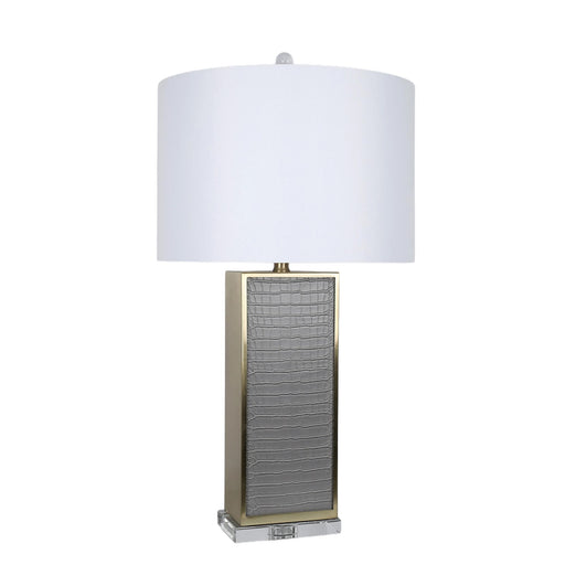 Classy Living Gator Luxe 30in Table Lamp Set of 2 | Glam Grey Gator PU Leather and Soft Gold Crystal | Bedroom & Living Room | Model ECL3572