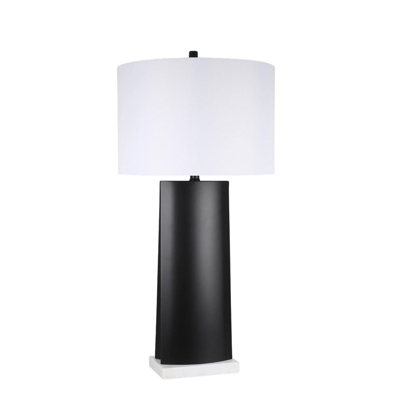 Classy Living Monolith Aura 34in 1-Light Table Lamp | Modern Matte Black Metal and White Marble | Bedside & Sideboard Accent | Model ECL3574