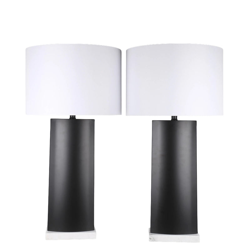 Classy Living Monolith Aura 34in 1-Light Table Lamp | Modern Matte Black Metal and White Marble | Bedside & Sideboard Accent | Model ECL3574