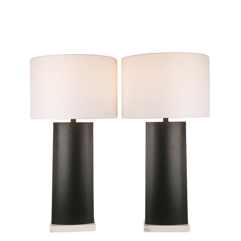 Classy Living Monolith Aura 34in 1-Light Table Lamp | Modern Matte Black Metal and White Marble | Bedside & Sideboard Accent | Model ECL3574