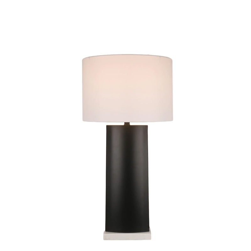 Classy Living Monolith Aura 34in 1-Light Table Lamp | Modern Matte Black Metal and White Marble | Bedside & Sideboard Accent | Model ECL3574