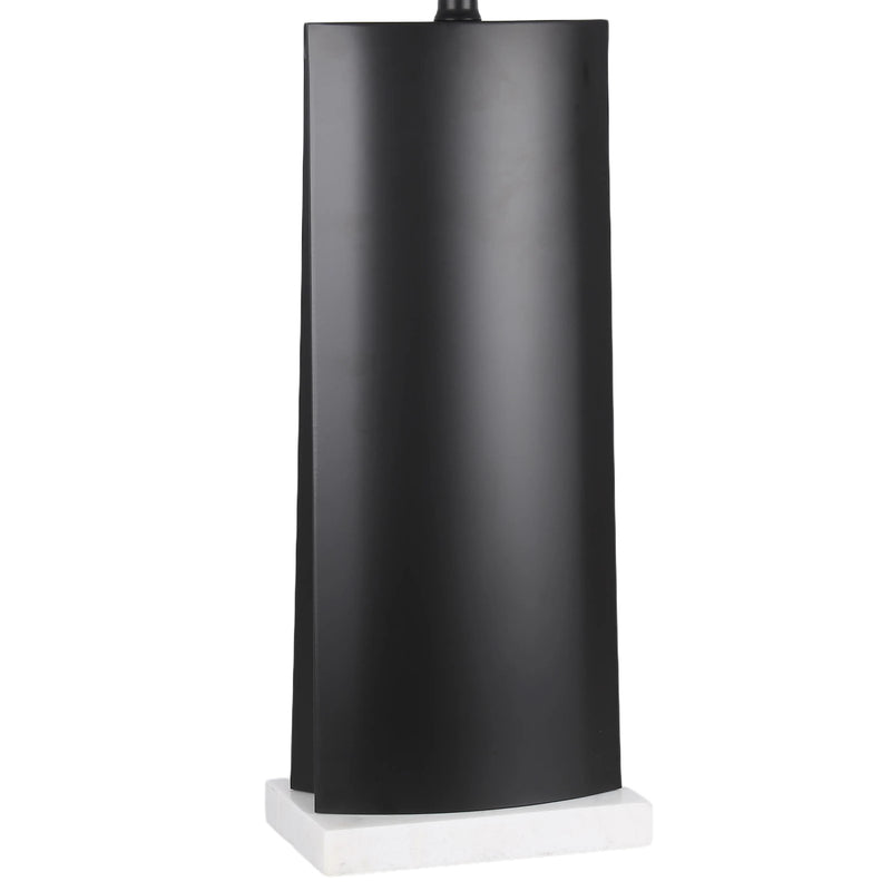 Classy Living Monolith Aura 34in 1-Light Table Lamp | Modern Matte Black Metal and White Marble | Bedside & Sideboard Accent | Model ECL3574