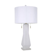 Classy Living Faceted Frost 17in Table Lamp Set of 2 | Modern Frosted Art Glass and Crystal with White Linen | Bedside & Living Room | Model ECL3576