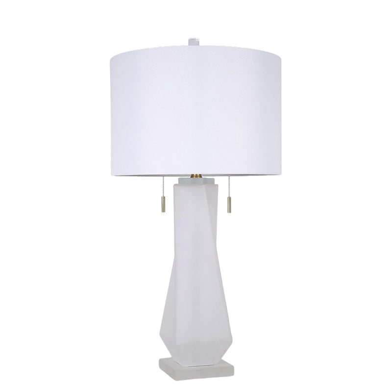 Classy Living Faceted Frost 17in Table Lamp Set of 2 | Modern Frosted Art Glass and Crystal with White Linen | Bedside & Living Room | Model ECL3576